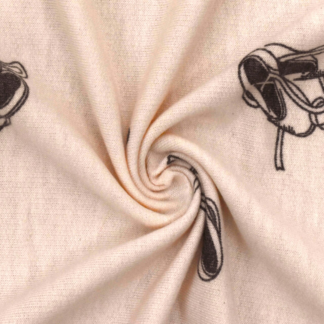 Almond Pink-Black Ballet Flat Printed Stretch Baby French Terry Knit Fabric By the Yard